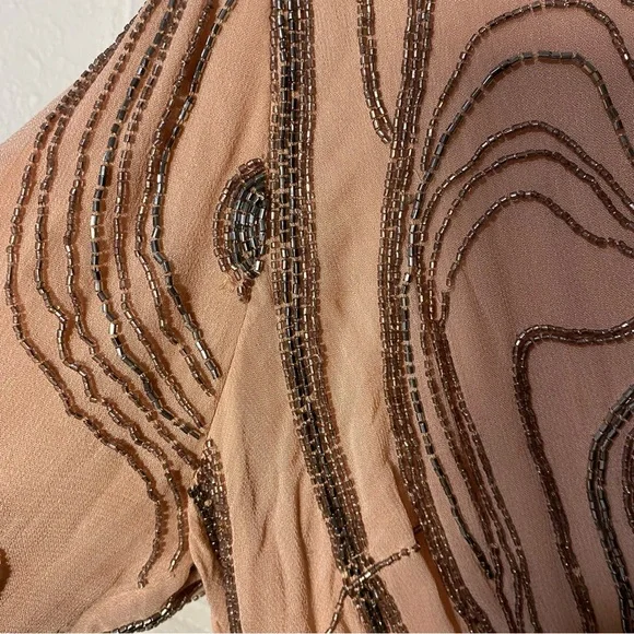 Free People Romper Plunge Beaded Pink Sparkle Women’s 6 Short Mini Dress Unique - Picture 9 of 16